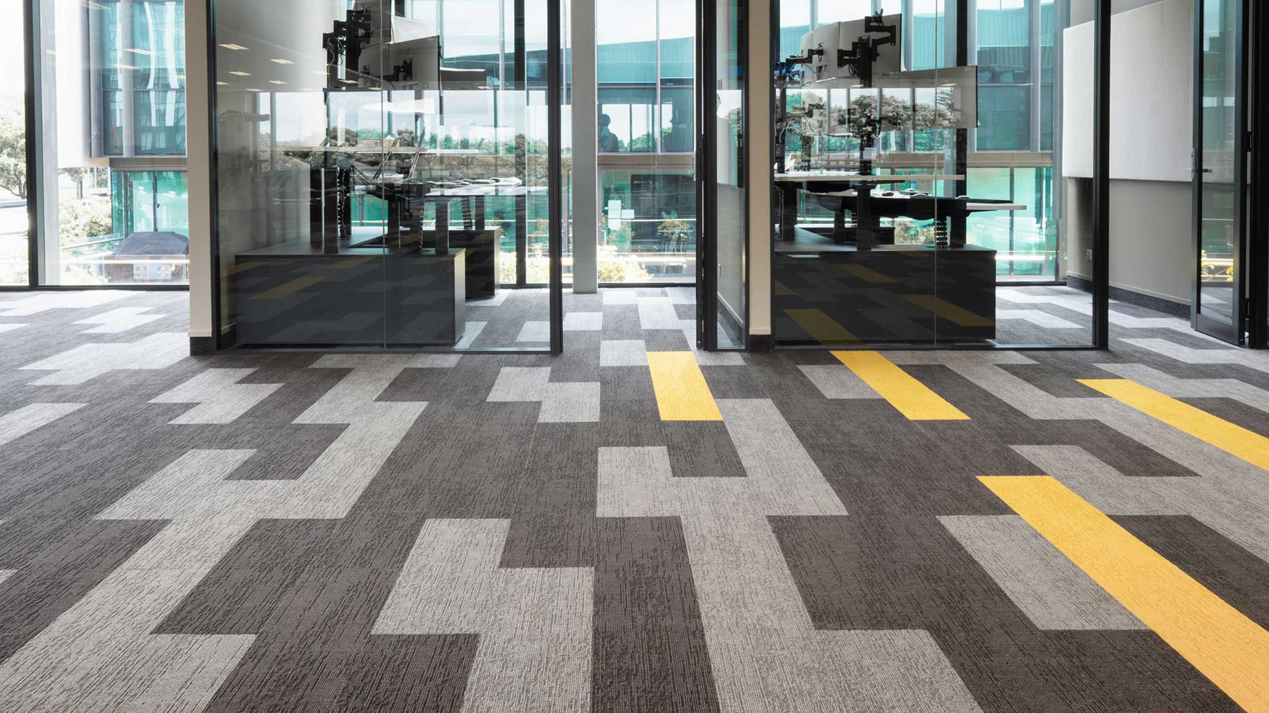 Newly installed commercial vinyl flooring in a bright interior space