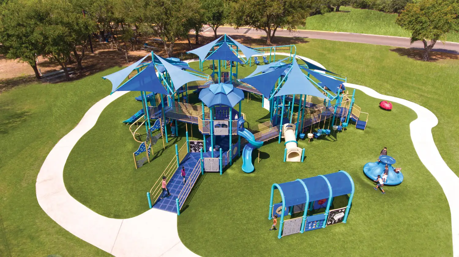Brightly coloured epoxy-painted playground surface